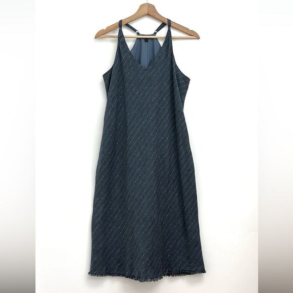 ATM Anthony Thomas Melillo Linen Racerback Metallic Stripe Chambray Dress - Med - Picture 13 of 14